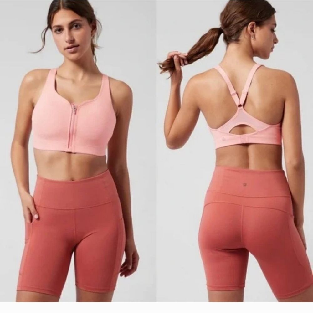 Athleta Advance Zip Front Sports Bra Coral 32D